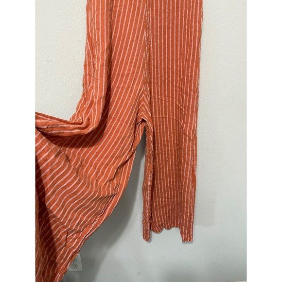 Puro Lino 100% Linen Made in Italy Orange Striped Jumpsuit One Size Coastal - Picture 2 of 11
